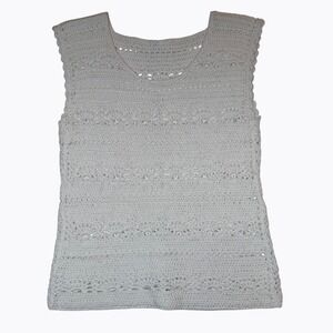 Handmade Crochet Tank Top White Pointelle Knit Boho Cottagecore Vintage Small